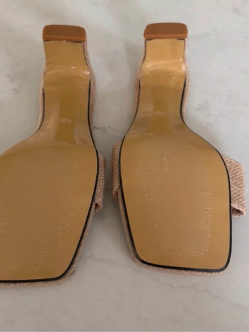 ASOS Tan Beaded Square Buckle Slide Heels NWOT Box